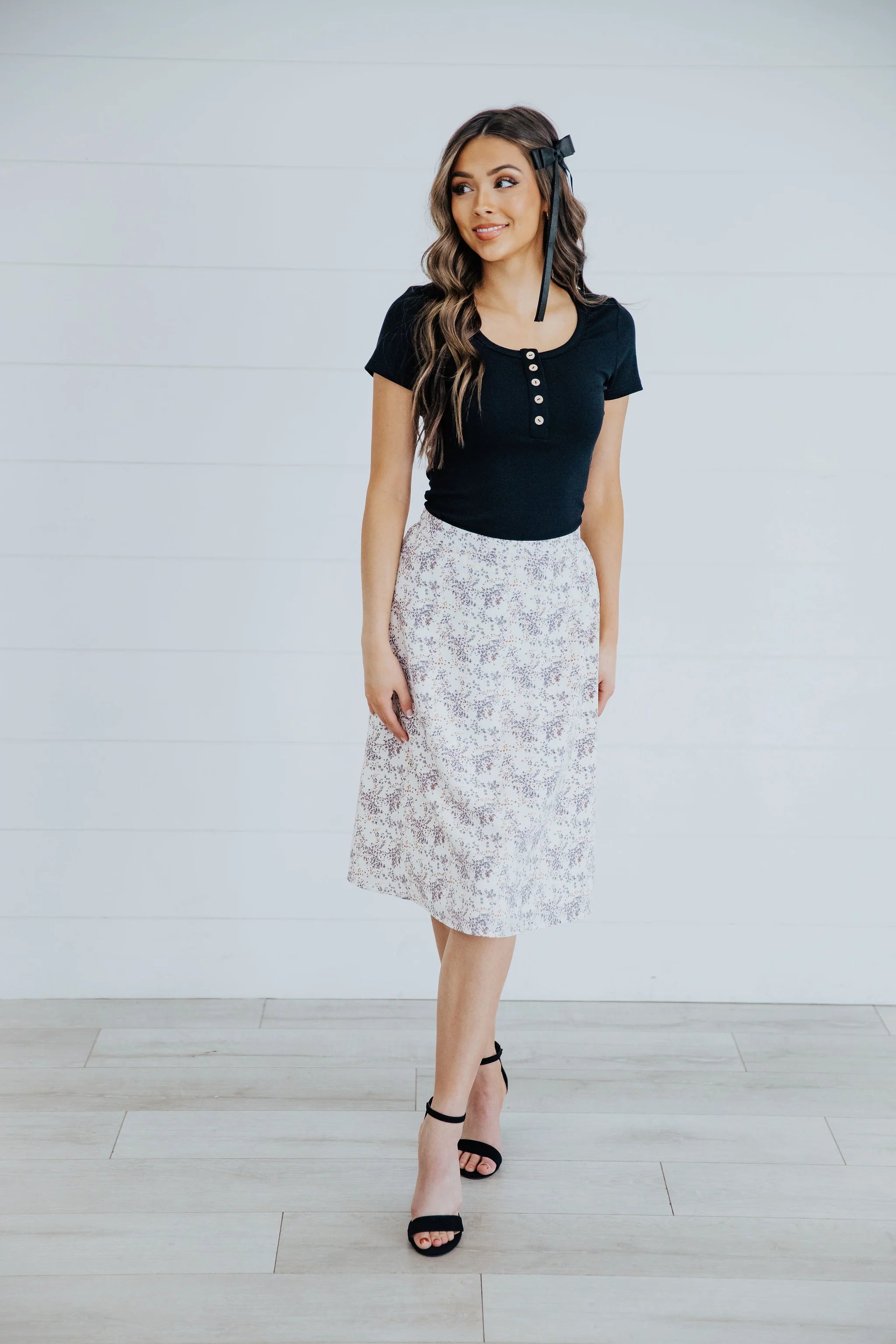 Midi slip skirt in misty bloom