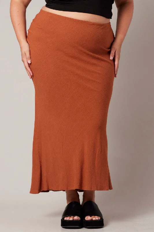 Brown Bias Linen Slip Maxi Skirt