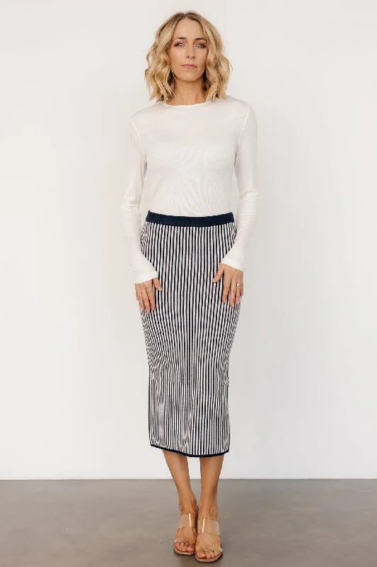 Alonso Knit Midi Skirt | Navy Stripe