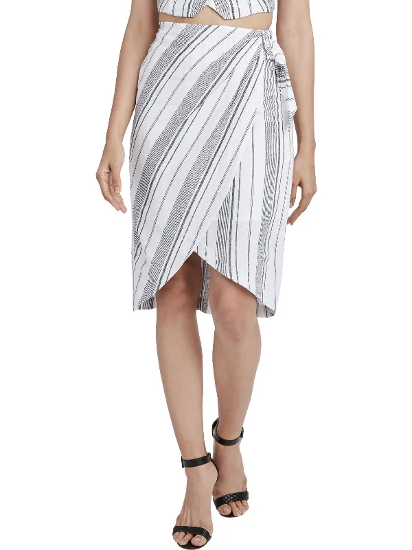 Womens Linen Blend Striped Midi Skirt