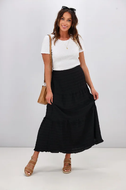 Shine On Label Zeppelin Tiered Maxi Skirt Black Check