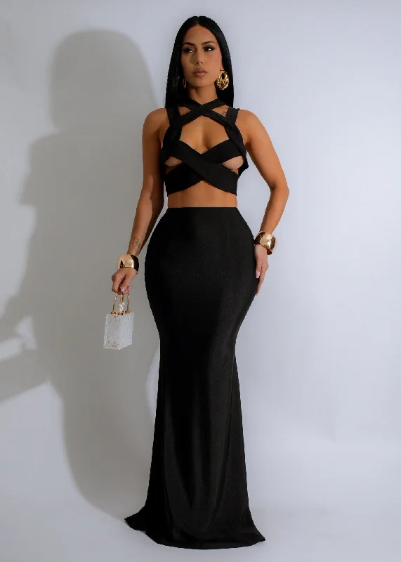 Twisted Elegance Skirt Set Black