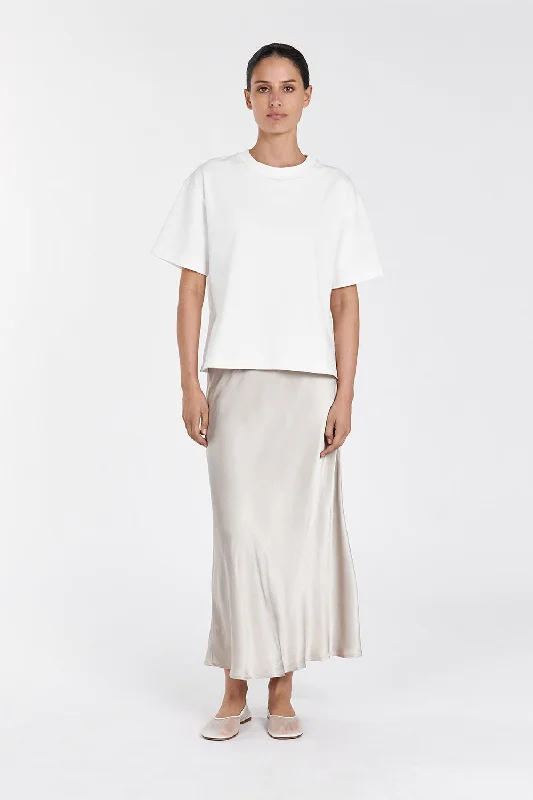 EMELIA CHALK SATIN MIDI SKIRT