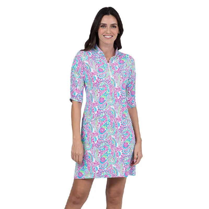 IBKUL Women's Gloria Print Elbow Sleeve Dress - Hot Pink/Turquoise