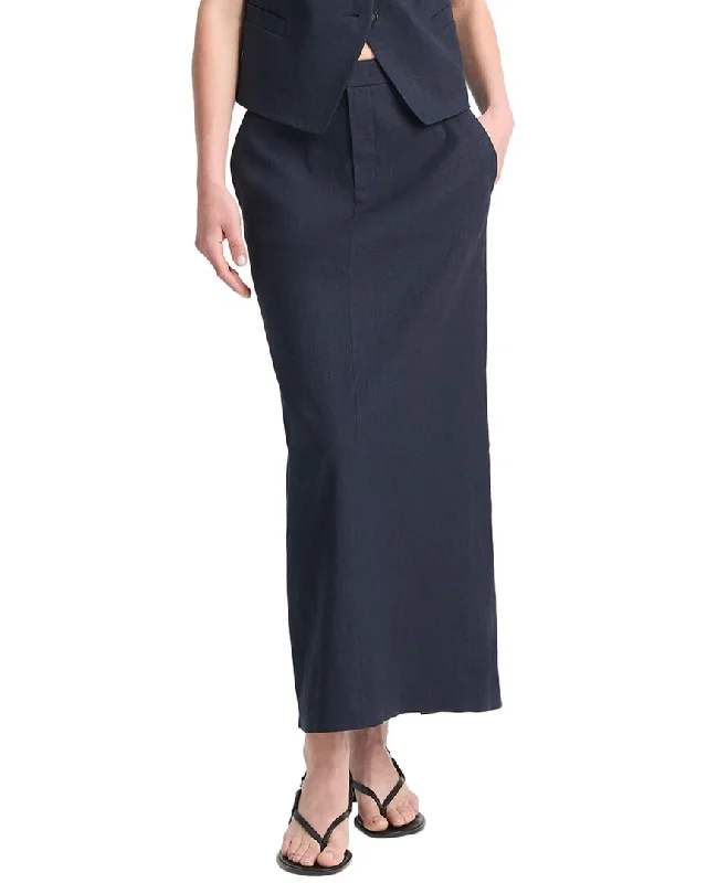 Vince Mid Rise Linen-Blend Maxi Skirt