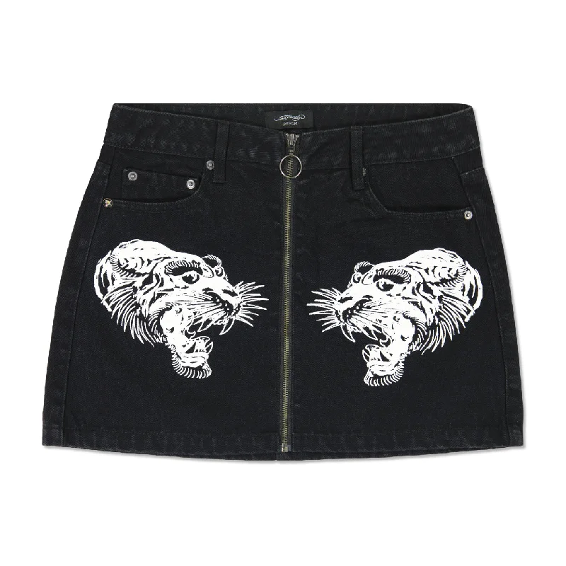 Tigers Zipper Front Mini Denim Skirt