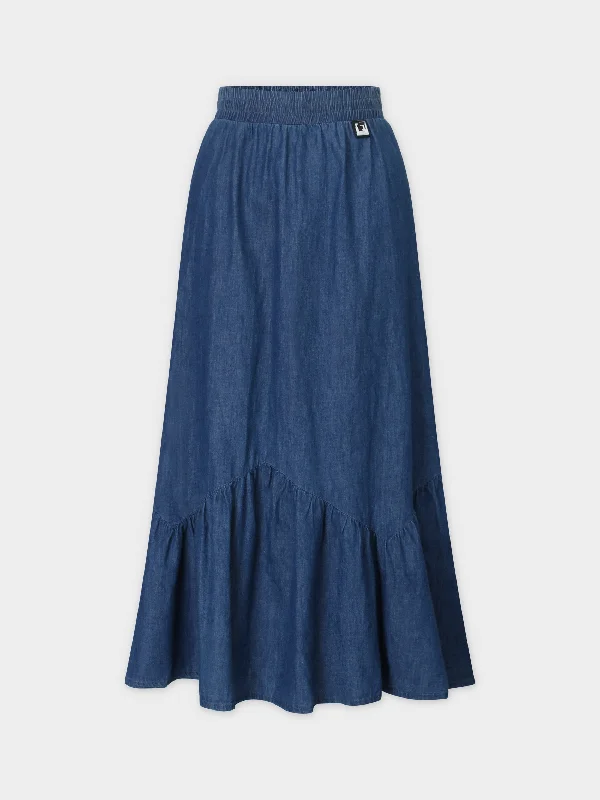 SCALLOPED MAXI SKIRT-DENIM