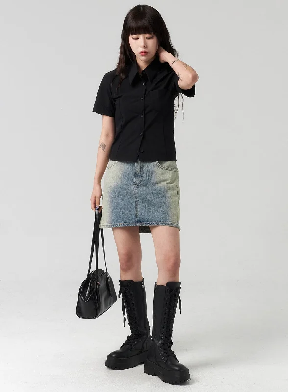 Mid-Rise Denim Mini Skirt CL318