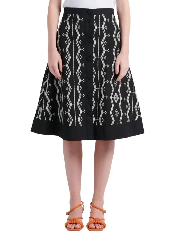 First Embroidered Midi Skirt In Black, White