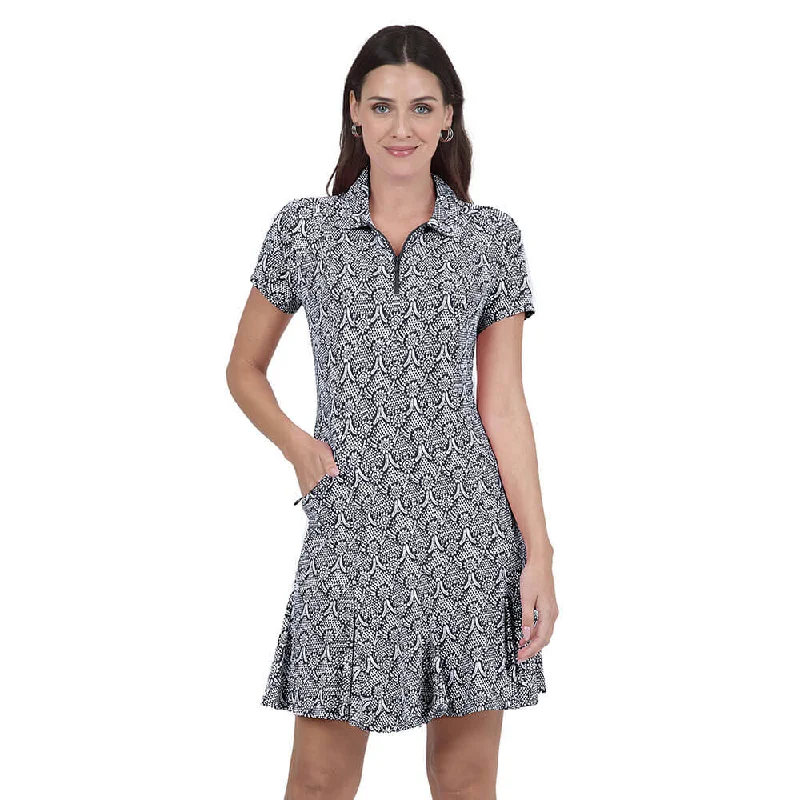 IBKUL Women's Leslie Print Short Sleeve Polo Dress - Black/White