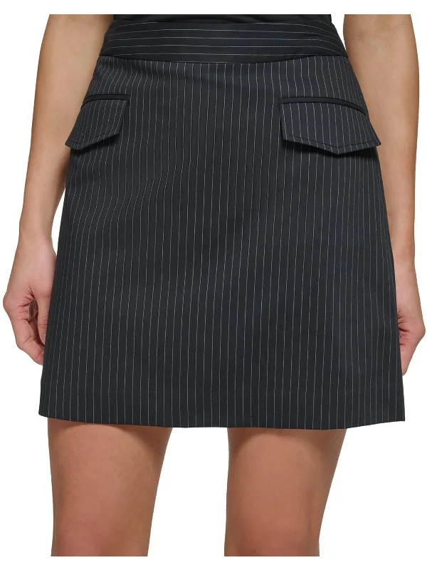 Petites Womens Mini Pinstripe A-Line Skirt