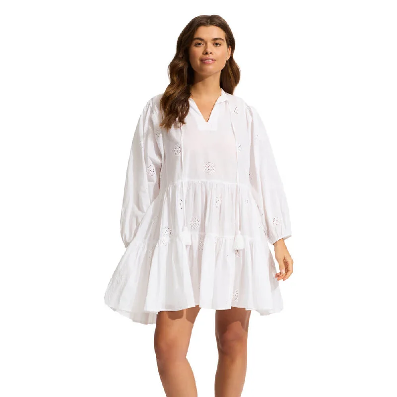 Seafolly Embroidery Tier Mini Dress Mini Dress Cover Up - White