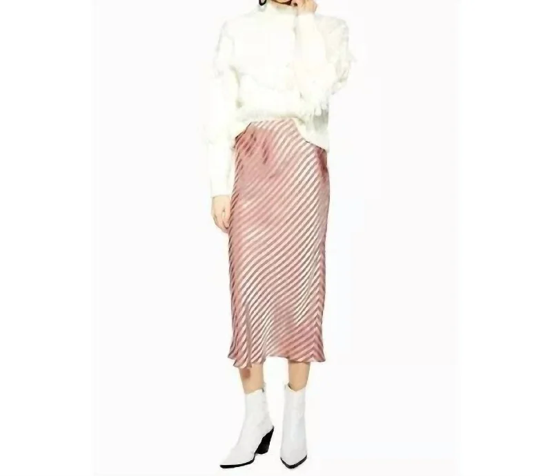 Bias Stripe Satin Slip Midi Slip Skirt In Pink