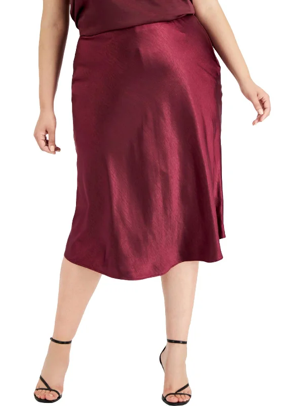 Plus Womens Satin Calf Midi Skirt