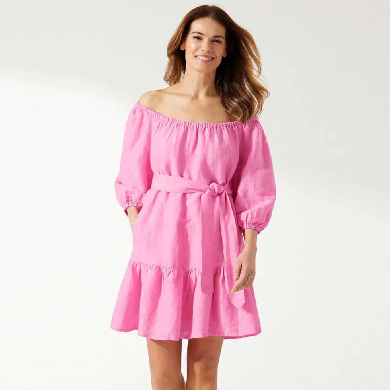 Tommy Bahama St. Lucia Off The Shoulder Tiered Dress Cover Up - Preppy Pink