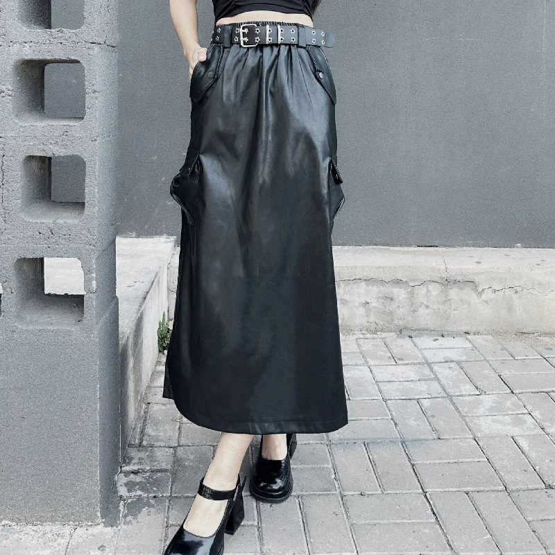 Women's Punk Faux Leather Maxi Skirt