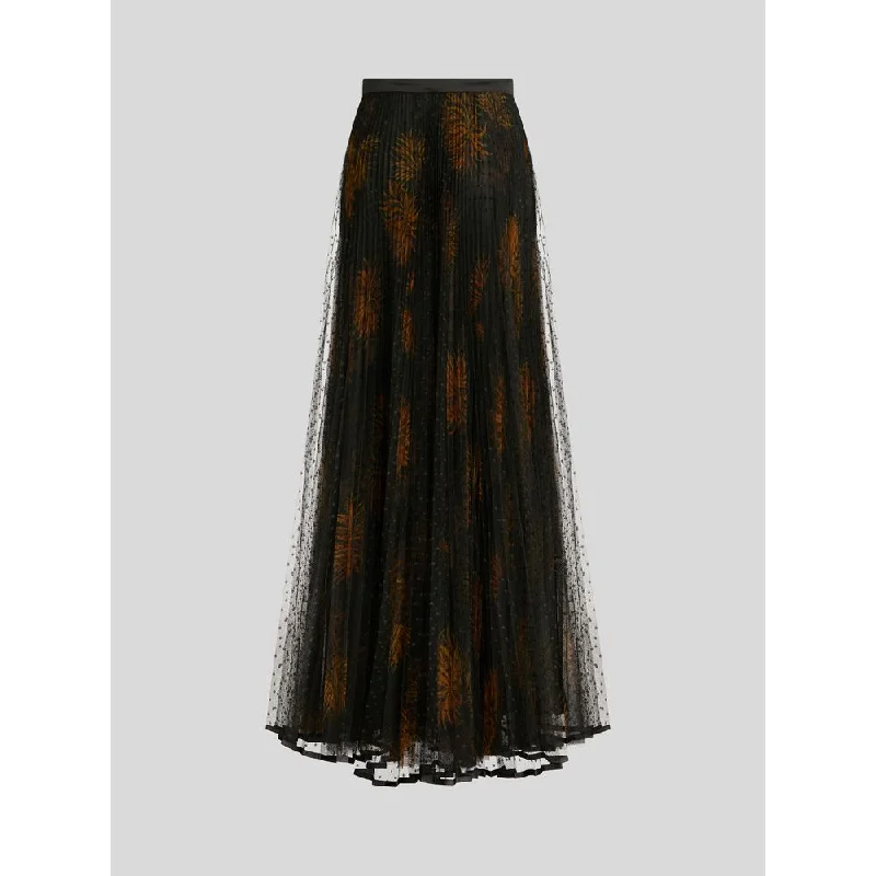 LONG PLEATED TULLE SKIRT WITH DAHLIAS