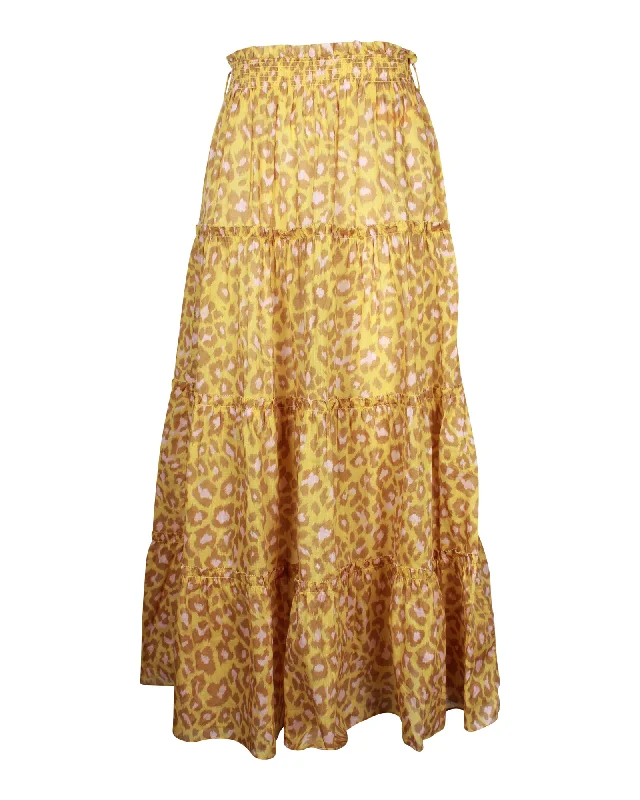 Zimmermann Leopard-Print Maxi Skirt in Yellow Cotton