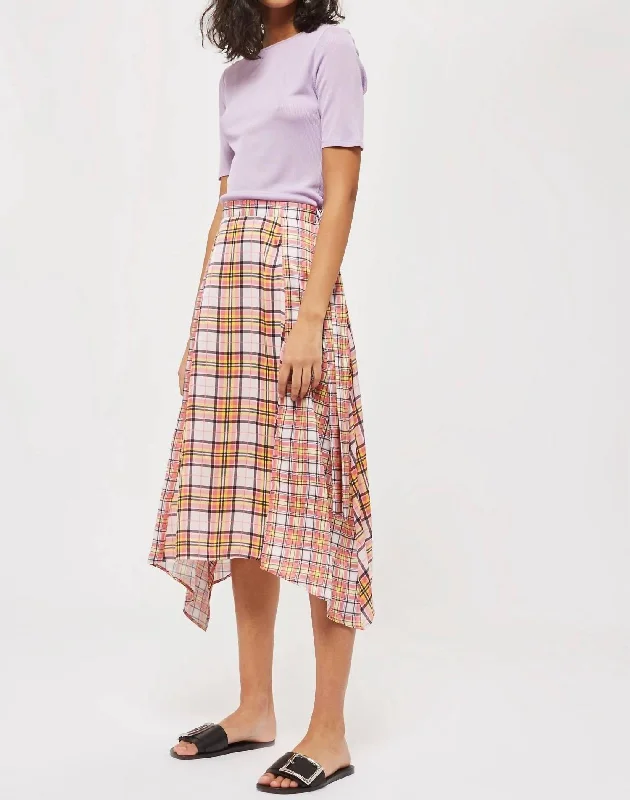 Asymmetrical Plaid Midi Skirt In Multicolor