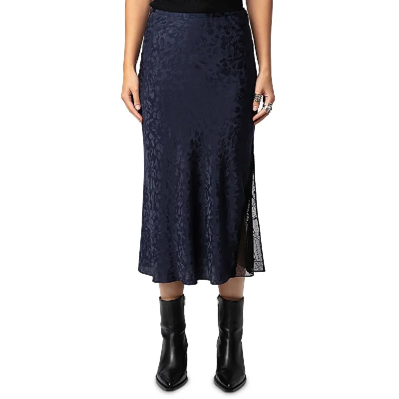 Plus Womens Silk Below Knee Midi Skirt