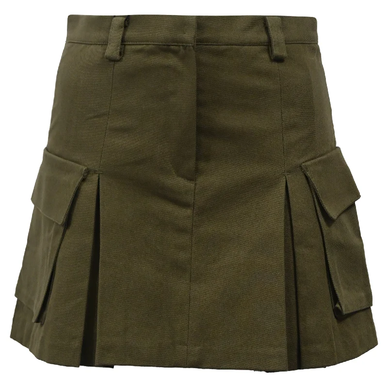 The Frankie Shop Audrey Pleated Mini Skirt in Green Cotton