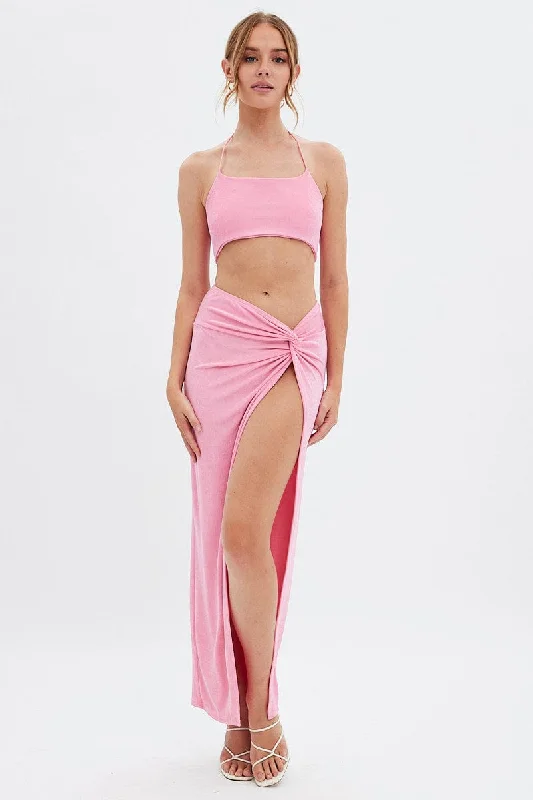 Pink Twist Maxi Skirt