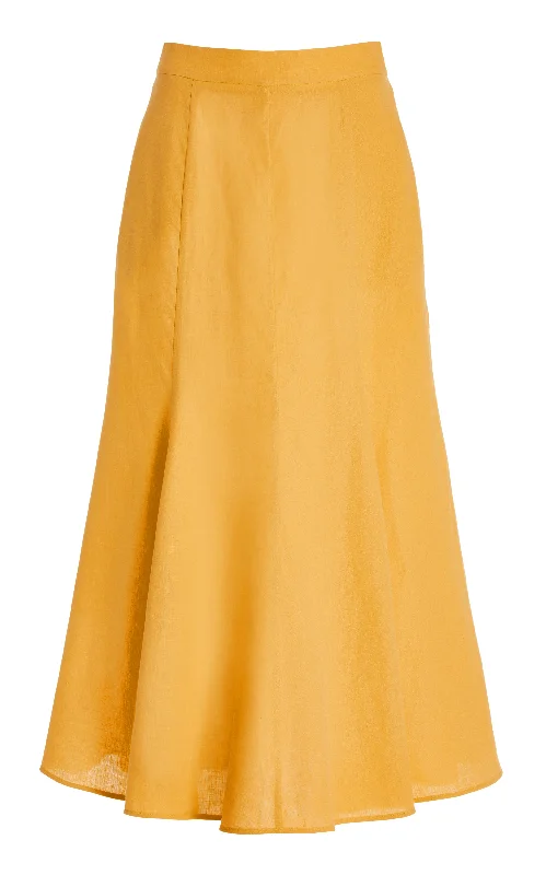 Tate Midi Skirt in Fluorescent Orange Aloe Linen