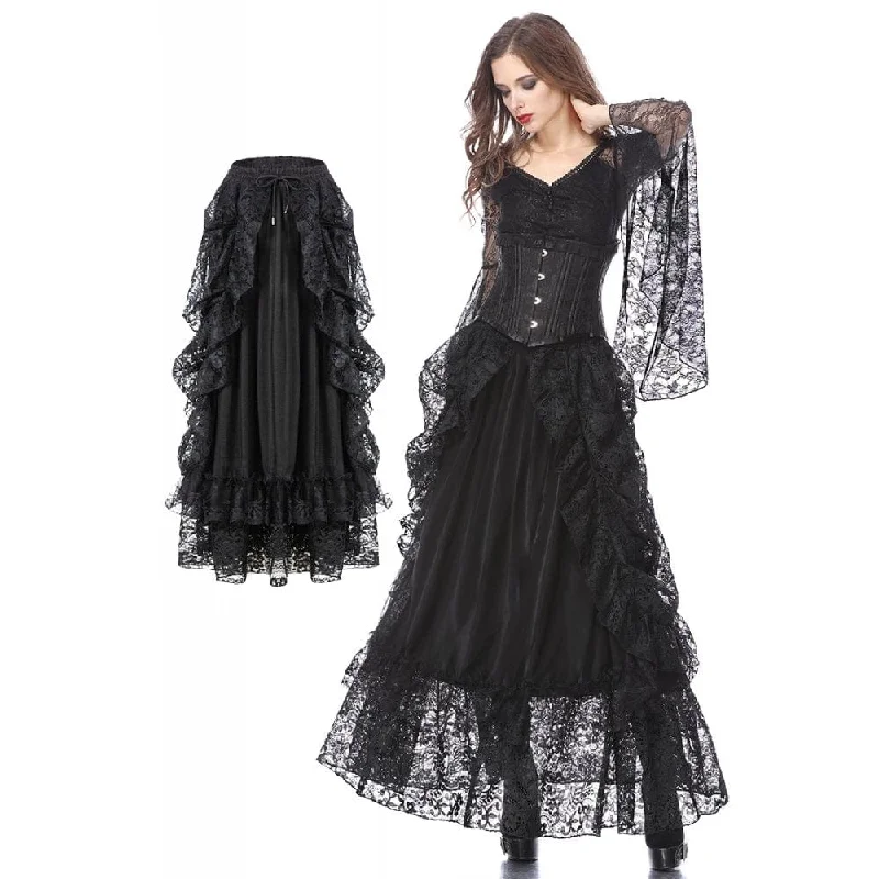 Women's Gothic Multilayer Lace Maxi Skirt