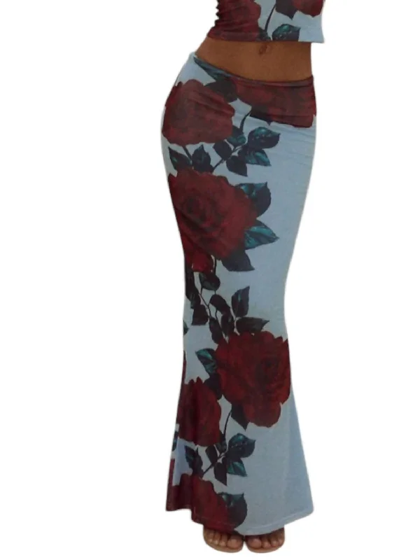 Zarela Maxi Skirt In Red Rose