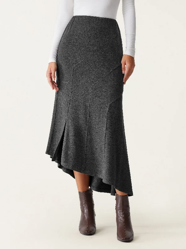 High Waisted Asymmetrical Hem Midi Fishtail Skirt