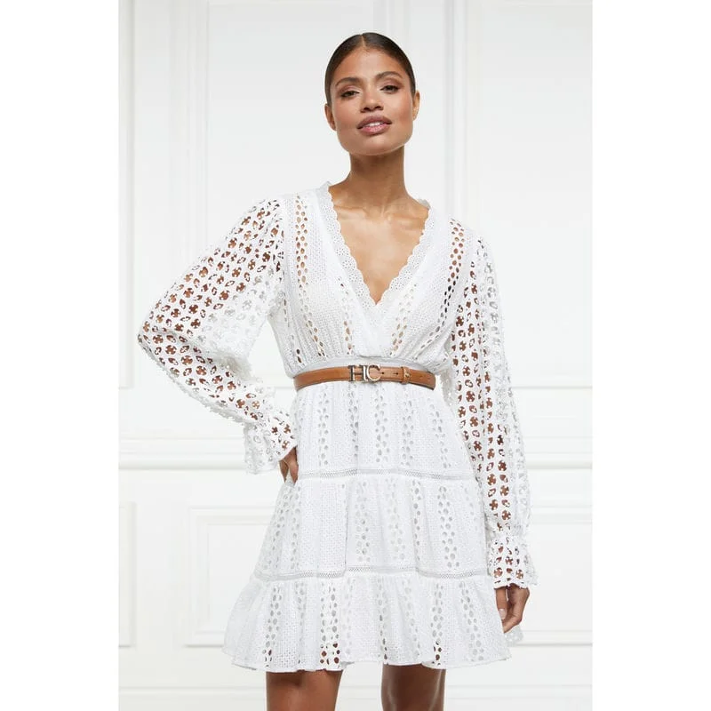 Holland Cooper Broderie Lace V-Neck Dress - White