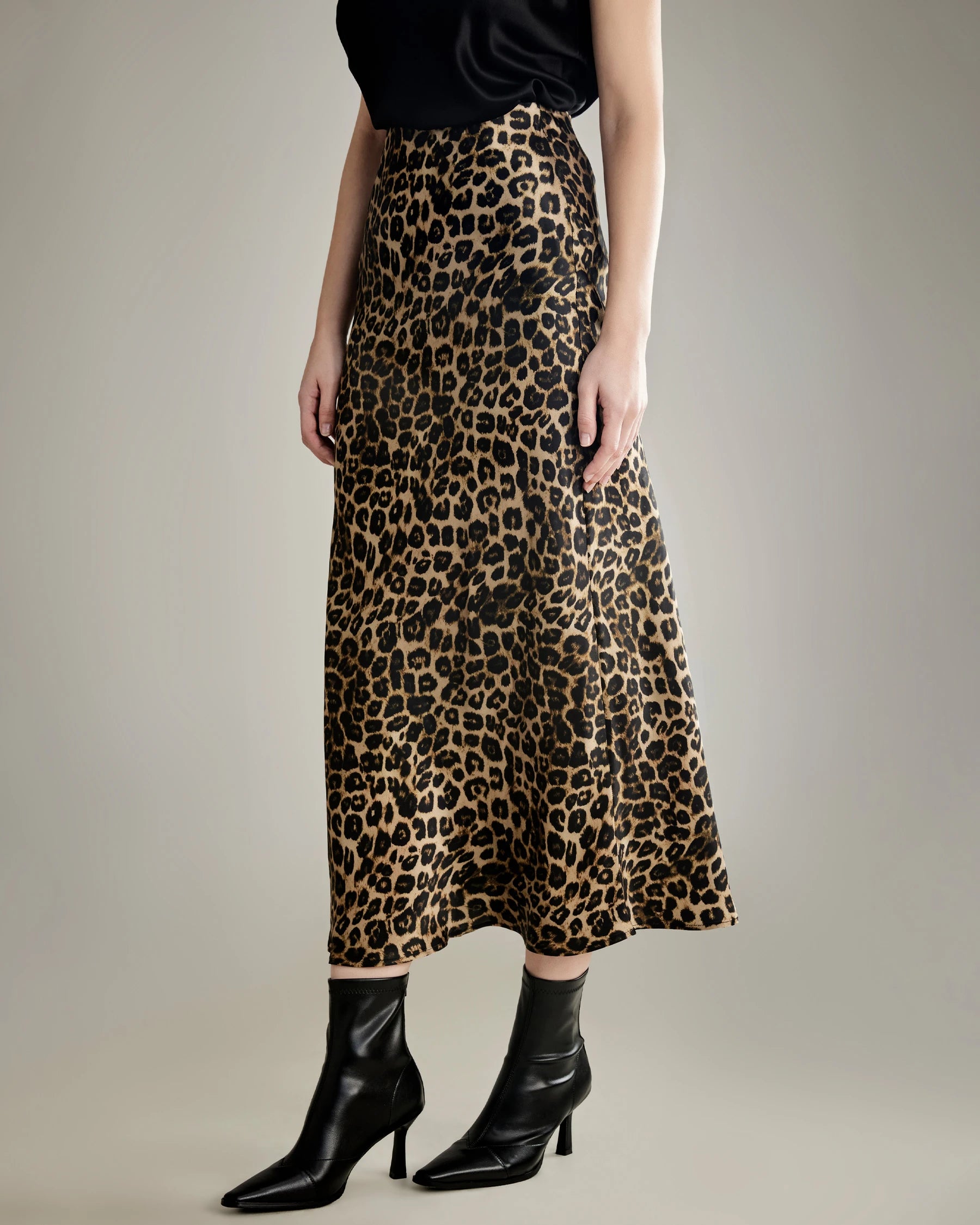 Classic Leopard Print Maxi Silk Skirt