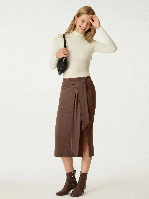 High Waisted Split Hem Midi Skirt